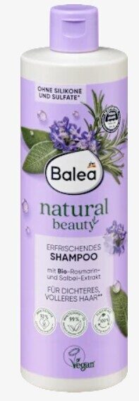 Balea natural beauty šampūns ar rozmarīna un salvijas ekstraktu, kuplākiem matiem, 400 ml 